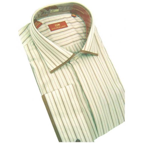 Steven Land Beige/Brown Wavy Stripes 100% Cotton Shirt